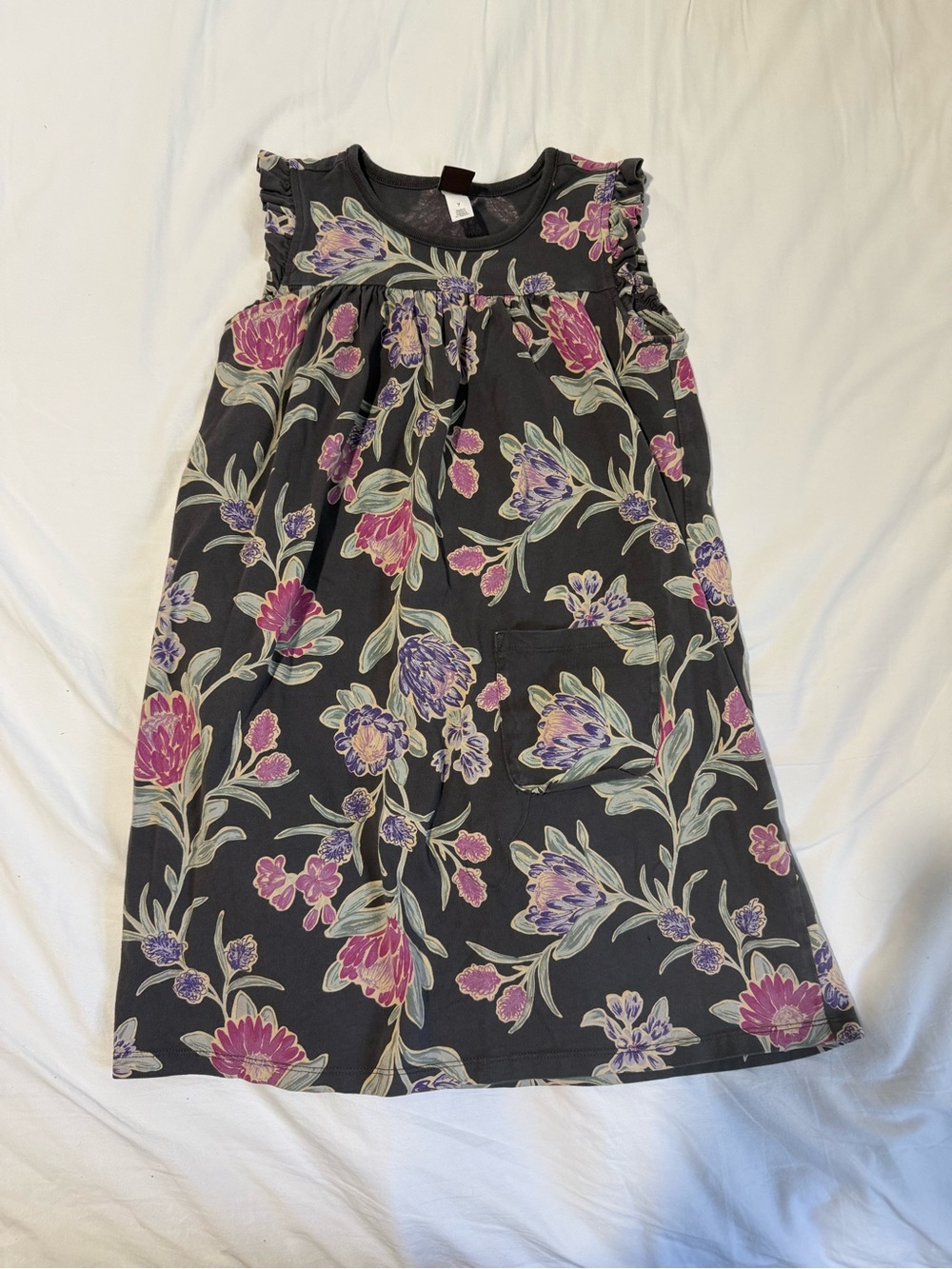 Tea Collection Black Floral Cotton Dress with Pink & Purple Blooms
